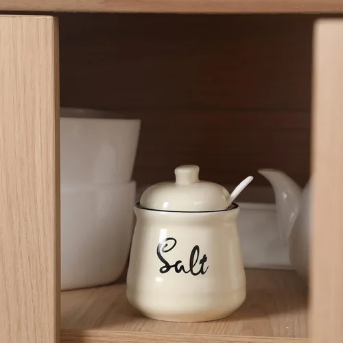 Miniatura 6 de Farmhouse - Sal de porcelana con tapa y cuchara, 12 onzas, fácil de limpiar (beige)