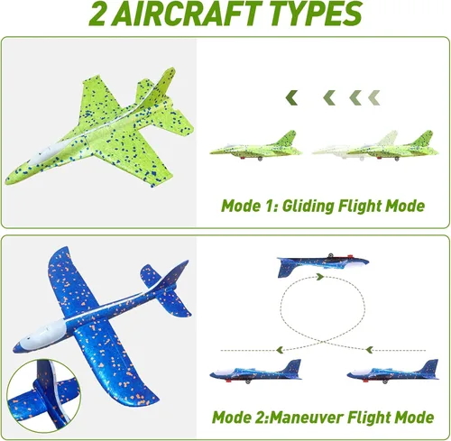 Miniatura 4 de Paquete de 3 juguetes lanzadores de aviones, espuma LED de 13.2 pulgadas 2025 caza F-15 Eagle y avión planeador catapulta para niños, juguetes
