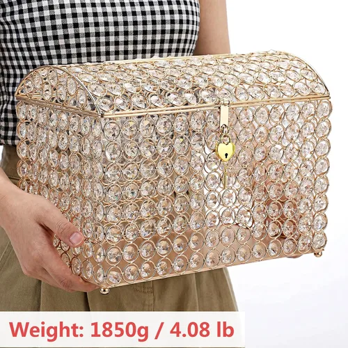 Miniatura 9 de ELLDOO Caja de tarjetas de boda de cristal con cierre de corazón, 12.6 x 6.3 x 9.4 pulgadas, caja de tarjetas de dinero estilo cofre del tesoro