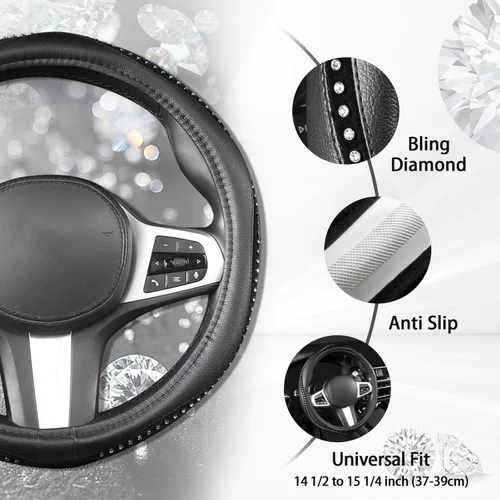 Cobertor de volante Autoyouth resistente, antideslizante, grueso, elegante, de agarre excelente, no tóxico, tamaño estándar 15 pulgadas, Negro