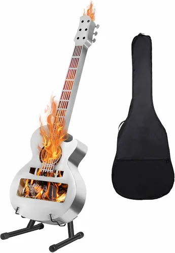 Estufa individual portátil para exteriores, brasero, personaliza leña sin humo, chimenea de acero inoxidable estilo guitarra con bolsa de transporte