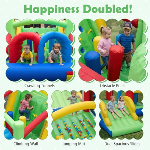 Miniatura 5 de BOUNTECH Casa de rebote inflable con obstáculos, enorme castillo hinchable seccional para niños grandes de 3 a 12 años con toboganes dobles