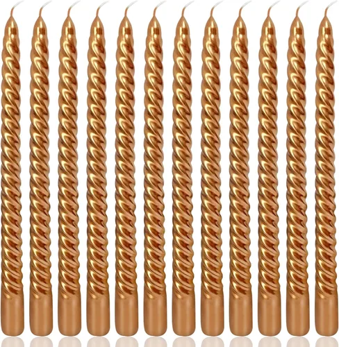 Miniatura 15 de Juego de velas cónicas en espiral de color blanco metálico de 10 pulgadas para decoración navideña, paquete de 12 velas trenzadas sin perfume, velas