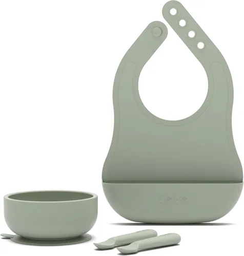 Miniatura 11 de Lalo First Bites - Juego de alimentación de silicona para bebés, suministros de destete para bebés, silicona no tóxica, incluye 1 babero, 2 Avena