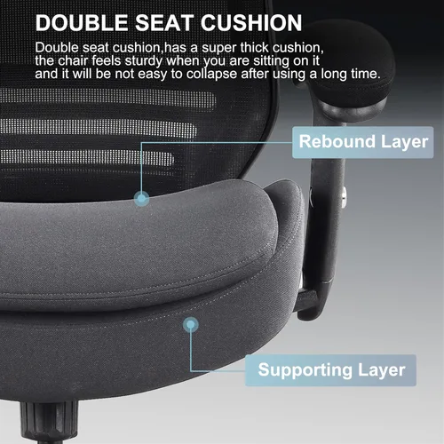 Miniatura 3 de Silla de dibujo de oficina de 400 libras, cojín de asiento doble ancho para escritorio de alto pie con soporte lumbar y reposapiés ajustable Negro