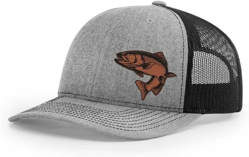 Miniatura 10 de Sombrero de pesca de trucha con parche de cuero grabado láser Richardson 112 Snapback Trucker Cap