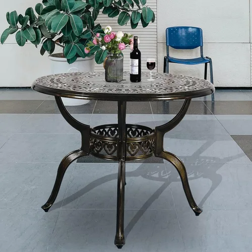 Miniatura 11 de Mesa de comedor al aire libre de 30.5 pulgadas, cuadrada, para patio, mesa de bistró, de aluminio fundido de bronce, mesa grande rústica con agujero