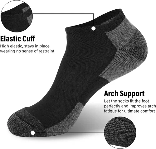 Miniatura 4 de COOPLUS Paquete de 12 calcetines tobilleros acolchados para hombre, calcetines casuales transpirables de corte bajo (talla de zapato 6-12)