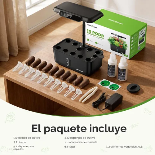 Miniatura 7 de Ahopegarden Sistema de cultivo hidropónico Jardín de hierbas: kit de jardín interior de 10 cápsulas con luz LED de cultivo y pantalla inteligente