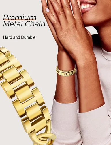 Miniatura 2 de JR.DM Correas de oro para reloj para mujer compatibles con Apple Watch de 46 mm, 42 mm (S3/2/1) 44 mm, 45 mm, 49 mm, pulsera ajustable de cadena Oro