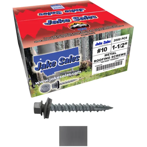 Miniatura 42 de 10 tornillos para techos de metal gris ABC de 1-1/2 pulgadas, cabezal de arandela hexagonal, arranque automático/roscado, arandela EPDM. 1 bolsa