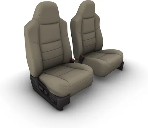 Durafit Seat Covers, Fundas de asiento de capitán con Respaldo delantero alto en cuero color topo con apoyacabezas moldeados y 1 apoyabrazos por