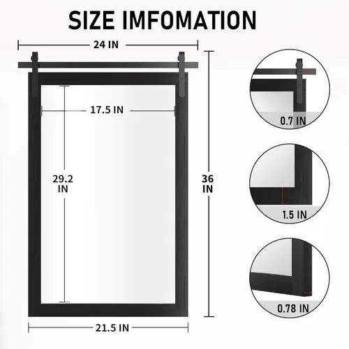Miniatura 6 de Espejo Negro de Casa de Campo - Espejo Cuadrado de Baño con Marco de Madera de 24x36 Pulgadas para Tocador, Estilo Puerta de Granero Montado