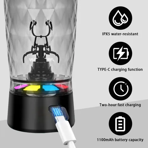 Miniatura 3 de PROCHAIN Botella agitadora eléctrica de proteínas, mezclador de batidos de proteínas, taza de mezcla automática portátil para preentrenamiento, Negro