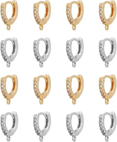 DICOSMETIC 16 aretes de aro de 2 colores con circonita cúbica con lazo chapado en oro de 24 quilates de latón chapado en oro de 24 quilates, ganchos