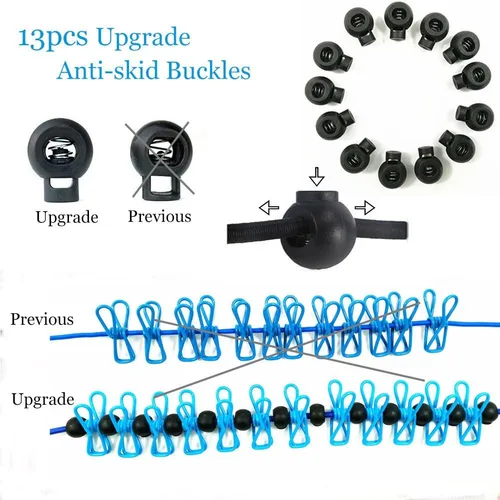 Miniatura 5 de Tendedero elástico ajustable con clips y bolas de posicionamiento, portátil, retráctil, resistente al viento, cuerda para colgar la ropa sucia