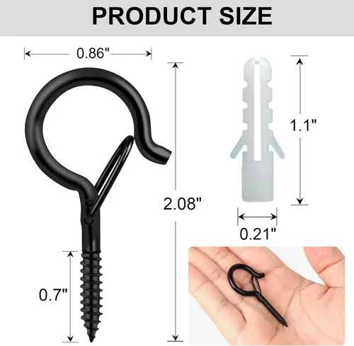 Miniatura 6 de Q Hangers 25 PCS Ganchos de Rosca para Luces de Cadena de Exteriores, Cesta Colgante Giratoria Ganchos para Luces de Patio con Hebilla Segura Gancho