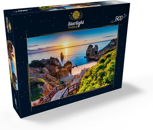 Miniatura 2 de MyPuzzle Camilo Beach (Praia Do Camilo) con mar turquesa en el fondo, Lagos, Algarve, Portugal, rompecabezas prémium de 100 piezas para adultos