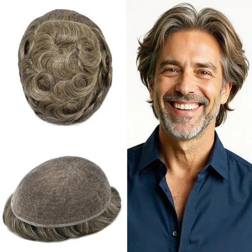 Miniatura 66 de PUNRU HAIR Completo Swiss Lace Toupee para hombres Sistema de cabello humano real Sistema de reemplazo de cabello humano para hombre Toupee