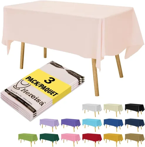 Miniatura 134 de Paquete de 3 manteles de plástico desechables de 54 x 108 pulgadas, manteles de color blanco hueso, manteles de fiesta nupcial para fiestas