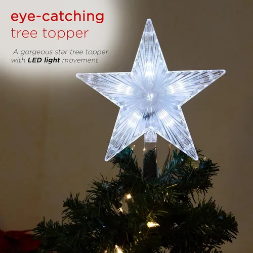 Miniatura 3 de Alpine Corporation Decoración de árbol de estrella de 8 pulgadas con 5 puntos con 31 luces LED blancas frías, decoración navideña