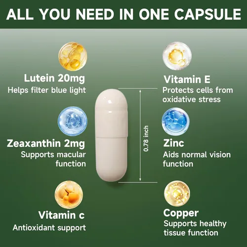 Miniatura 2 de Suplemento de vitaminas y minerales para los ojos, apoyo para la visión, 90 cápsulas con luteína y zeaxantina, vitamina C E, zinc cobre, suplementos