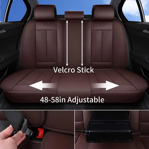 Miniatura 2 de Coverado Fundas de asiento delantero y trasero, 5 piezas, protectores de asiento impermeables de piel de napa para automóvil, juego completo