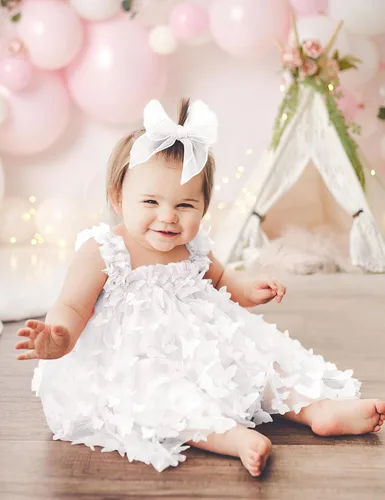 Miniatura 4 de Vestido tutú para niñas pequeñas, sin mangas, con diseño de mariposa, tul, para cumpleaños, princesa, con diadema de flores