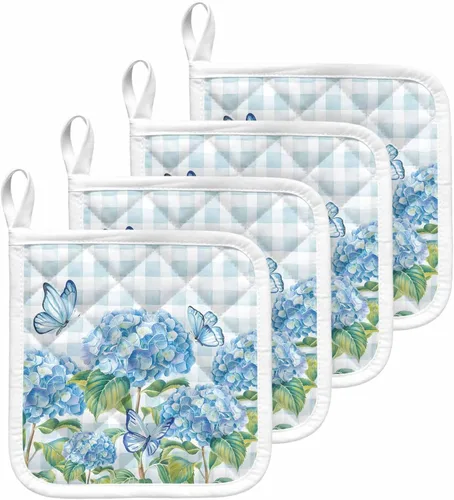 Miniatura 13 de Juego de 2 soportes para ollas de coral oceánico para cocina, platos para horno, almohadillas a prueba de calor con lazo para colgar, agarraderas