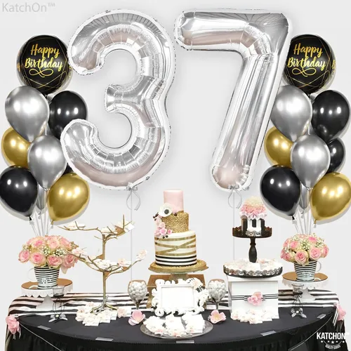 Miniatura 3 de KatchOn, Globo plateado de 40 pulgadas, decoraciones de cumpleaños para hombres y mujeres