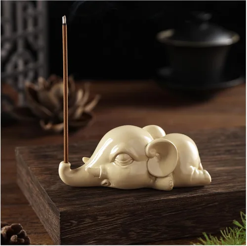 Miniatura 2 de Cacukap - Quemador de incienso de elefante adorable, soporte para incienso en palos, bandeja de incienso con tema de elefante, decoración única
