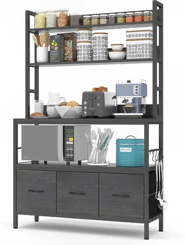 Miniatura 3 de Estante de cocina para panaderos con cestas, estante de almacenamiento independiente de 5 niveles, soporte industrial para horno microondas