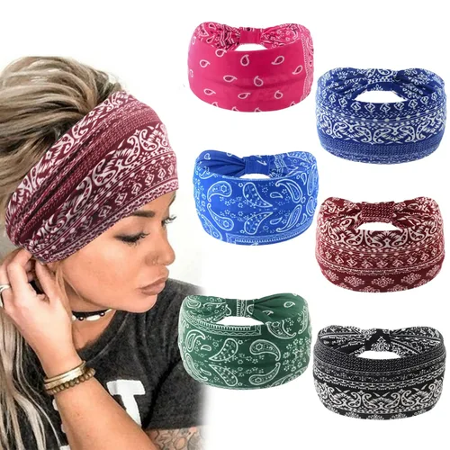 Miniatura 13 de Yeshan Diademas bohemias bandeau para mujeres, diadema ancha tipo bandana con nudo, pañuelo para el cabello con estampado floral, bandas africanas