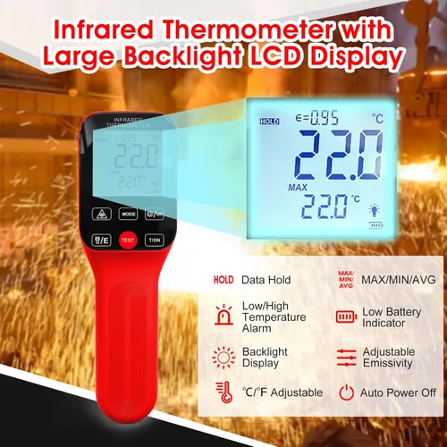 Miniatura 4 de Termómetro infrarrojo pirómetro 30:1 - 58℉~2912℉, termómetro sin contacto, pistola de temperatura láser recargable con pantalla LCD, emisividad