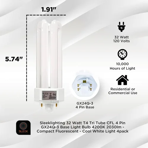 Miniatura 2 de 32 W T4 Tri Tube CFL 4 Pin GX24Q-3 Bombilla Base 4200K 2030lm - Fluorescente Compacto - Luz blanca fría 4