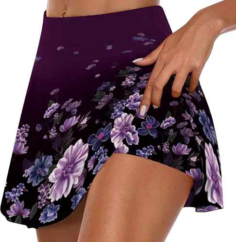 Women's Summer Runing Yoga Shorts Flowy Tennis Skirts Athletic Stretchy Short Gym Fake Two Piece Trouser Skirt Shorts