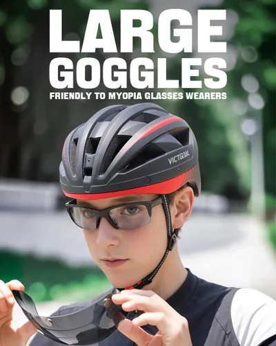 Miniatura 5 de VICTGOAL Casco de bicicleta con luz trasera recargable por USB, gafas magnéticas desmontables, visera solar extraíble, cascos de bicicleta