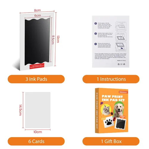 Miniatura 3 de Nabance Kit de huellas y manos para bebés, kit de huellas para perros y gatos, 3 almohadillas de impresión sin tinta, 6 tarjetas de impresión