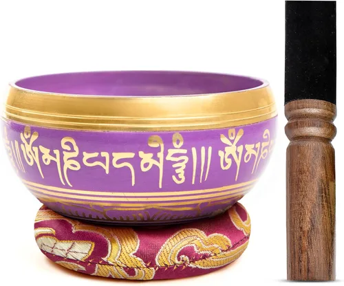 Miniatura 18 de Juego de cuencos tibetanos de latón, grado curativo maestro, auténtico cuenco de sonido hecho a mano por Himalayan Bazaar Negro