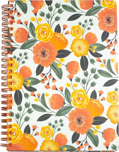Miniatura 2 de Steel Mill & Co - Cuaderno de espiral mini lindo, 8.25" x 6.25", diario con tapa dura y 160 páginas forradas, diseño floral naranja Anaranjado floral