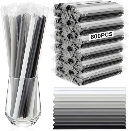 Miniatura 10 de Tessco for you 600 piezas de 25 cm de pajitas jumbo para batidos a granel de 10 mm de plástico desechable con burbujas de té de boca ancha envueltas