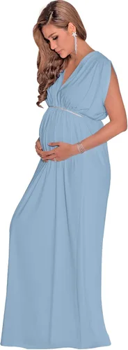 Miniatura 3 de KOH KOH Vestido largo de verano de maternidad con cuello en V y manga corta para mujer