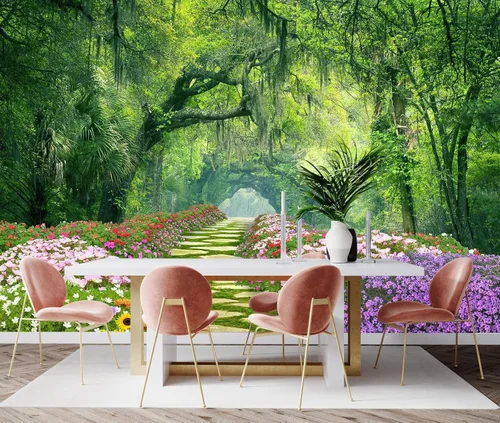 Miniatura 8 de Toolhom - Mural de pared de bosque nebuloso, papel tapiz de paisaje natural abstracto, patrones de decoración de pared de fondo (no autoadhesivo)