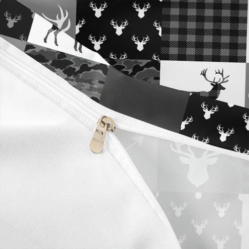 Miniatura 6 de Manfei Juego de ropa de cama de silueta de ciervo, tamaño individual, funda de edredón con patrón de flechas y cuernos con 1 funda de almohada