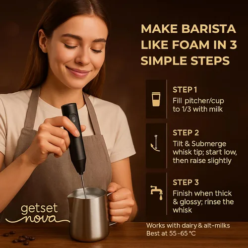Miniatura 7 de Espumador de Leche para Café, Espumador Recargable Eléctrico de Mano con Varilla Dual y Batidor, 3 Configuraciones de Velocidad, Carga Rápida