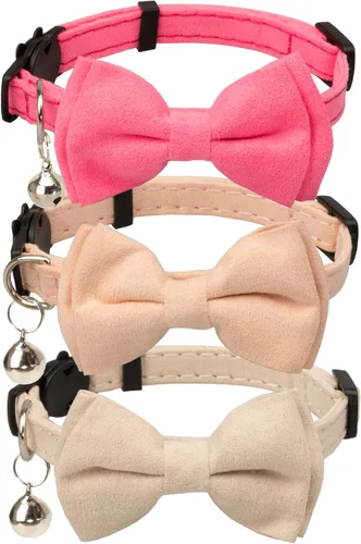 Miniatura 14 de Collar de gato con pajarita de campana Breakaway Kitten Small Pet Safety Solid Wedding Basic Pure Color Suede Soft Adjustable Sailor Bow - [1