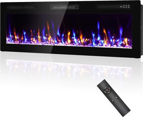 Miniatura 9 de Chimenea Eléctrica Empotrada y de Montaje en Pared Mejorada 2025 de 72", Chimeneas de Fuego Beleze Ultra Delgadas y Estrechas con Control Remoto