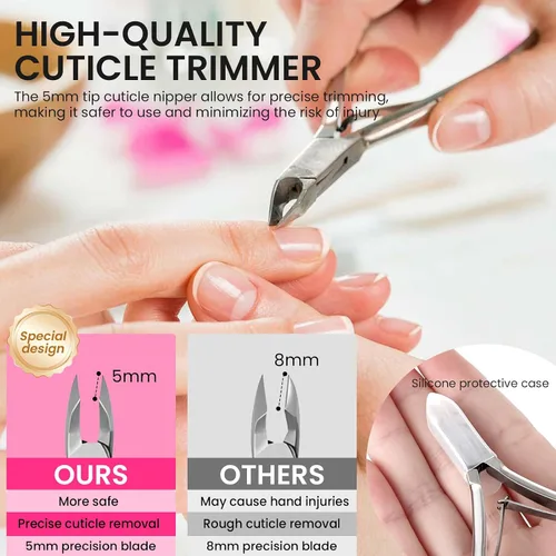 Miniatura 4 de Limas de uñas y bloques de pulidor con kit de preparación de uñas, cortador de cutículas de 0.197 in y empujador, herramientas de eliminación de Rosa