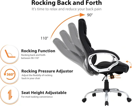 Miniatura 7 de Silla de oficina ergonómica, sillas de oficina de cuero sintético con respaldo alto con ruedas y brazos, altura ajustable, silla ejecutiva cómoda