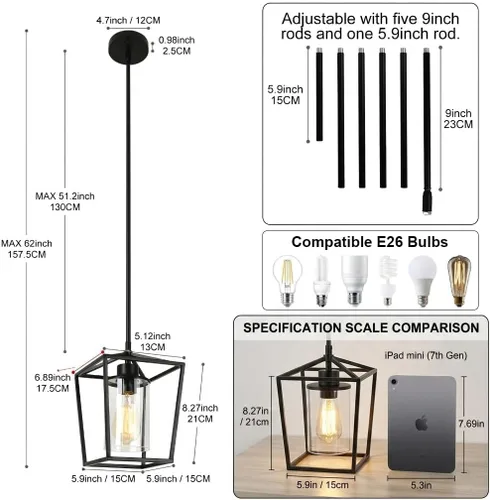 Miniatura 2 de Luces colgantes negras para isla de cocina, 1 luz de granja para cocina, iluminación colgante sobre la isla, jaula de metal, luces colgantes